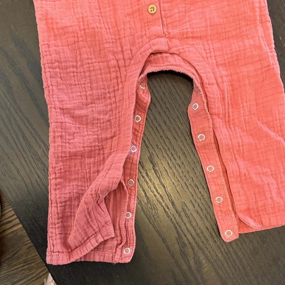 Coral Button-Up Baby Romper